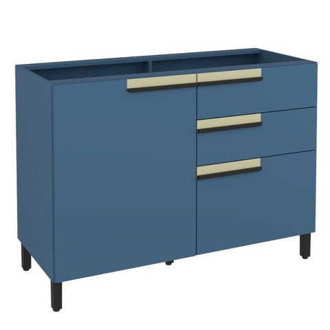 Balcão 120cm 1 Porta 2 Gavetas 1 Porta Temperos Cozinha Flórida Azul/Órion
