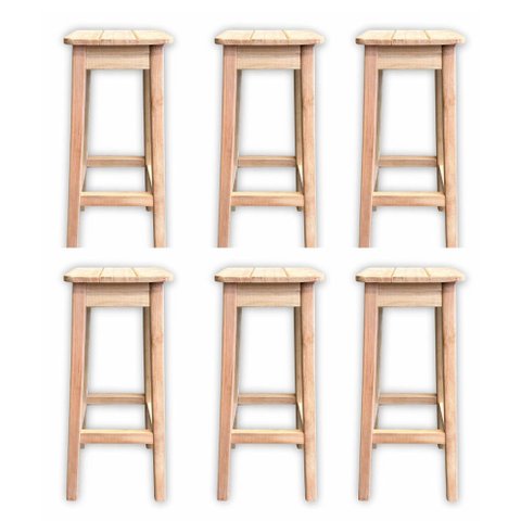 Kit 6 Bancos Banqueta Alta 70cm Madeira Maciça Quadrado