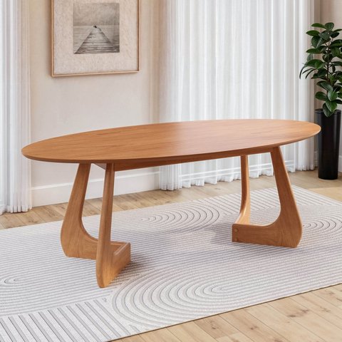 Mesa de Jantar Oval 6 Lugares 210x110cm Paineira CabeCasa MadeiraOriginals Marrom/Champanhe
