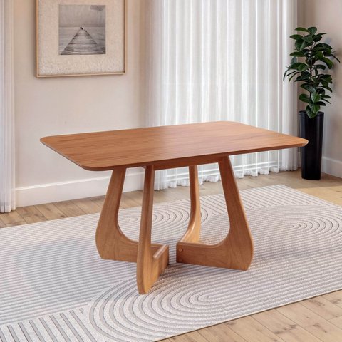 Mesa de Jantar Retangular 4 Lugares 140x90cm Paineira CabeCasa MadeiraOriginals Marrom/Champanhe