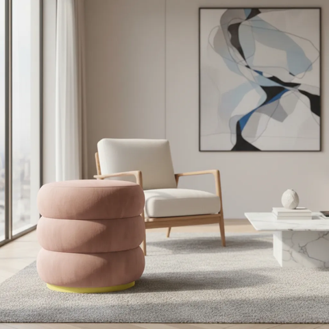 Puff Banqueta Decorativo Luxo Versatil Cookie Zahav Estofado:rosa-pálido