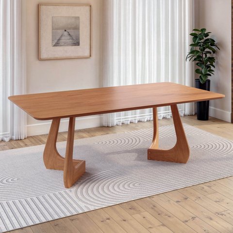 Mesa de Jantar Retangular 6 Lugares 210x100cm Paineira CabeCasa MadeiraOriginals Marrom/Champanhe