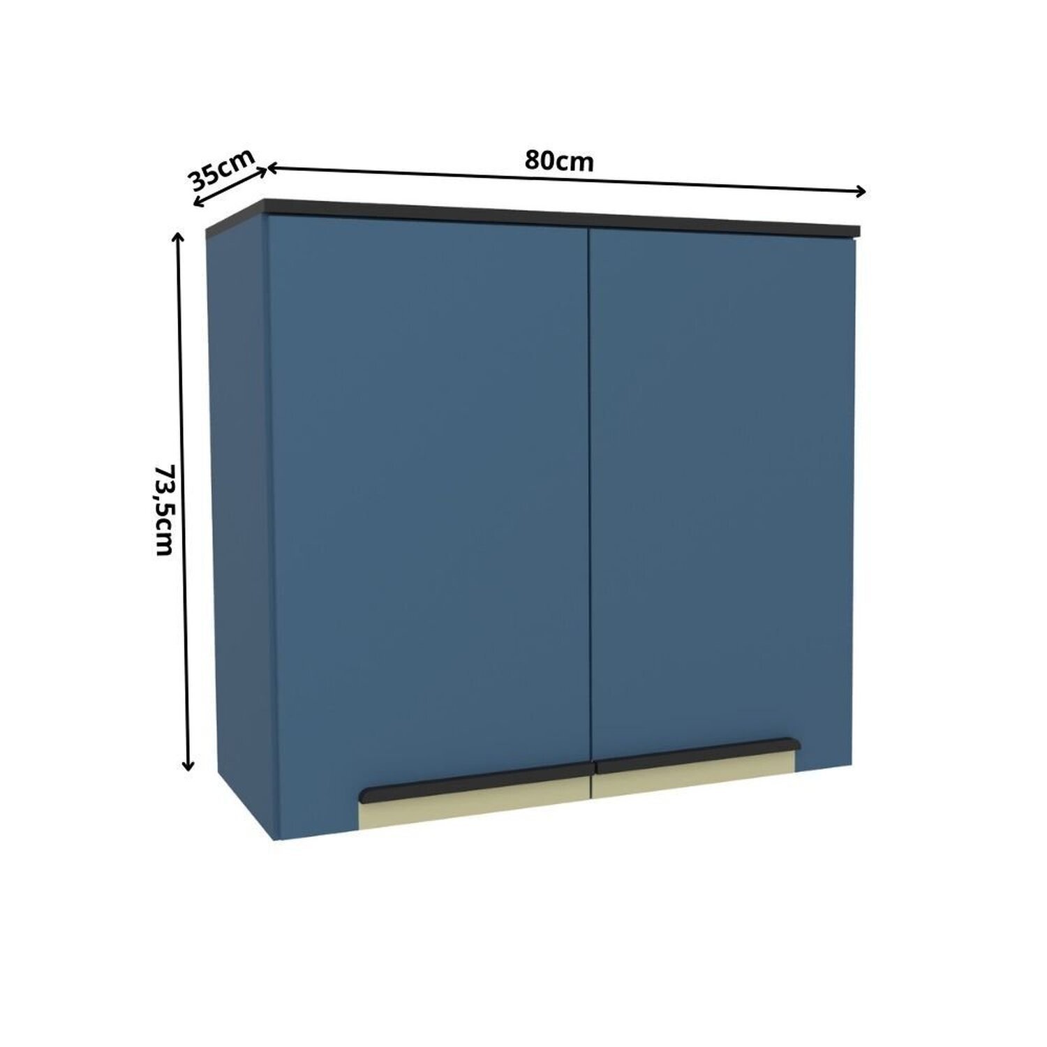 Armário Aéreo 80cm 2 Portas Cozinha Flórida em MDP Azul 73.5 cm x 80 cm x 35 cm