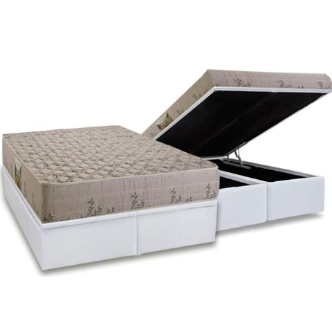 Cama Box Baú Queen: Colchão Espuma D33 Herval Cannes + Base Crc Linhão White (158x198)