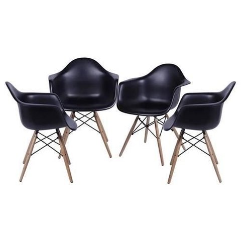 Kit 4 Cadeiras Eames com Braço Preta Base em Madeira - 64684