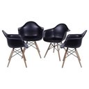 Ver imagem 1 de Kit 4 Cadeiras Eames com Braço Preta Base em Madeira - 64684