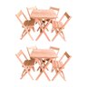 Kit 2 Conjuntos Mesa Dobrável 60x60cm com 4 Cadeiras em Madeira Maciça - Cru - 1