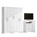 Ver imagem 2 de Guarda-Roupa Casal 6 Portas 2 Gavetas e Cômoda Sapateira 4 Gavetas Itapema Branco