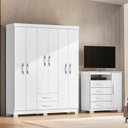 Ver imagem 1 de Guarda-Roupa Casal 6 Portas 2 Gavetas e Cômoda Sapateira 4 Gavetas Itapema Branco