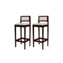 Ver imagem 2 de Kit 2 Banquetas Madeira Imbuia Pub Assento Encosto Estofados:Imbuia com Linho Cru