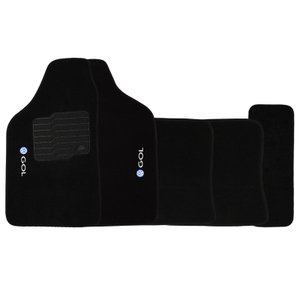 Jogo de Tapete Automotivo Carpete Gol G5 2009 À 2012 Soft Logo Bordado Preto 5 Peças