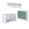Quarto Infantil 3 Peças com Berço 3 em 1 Cômoda e Prateleira Cor:branco com Verde - 2