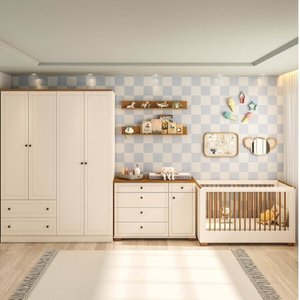 Quarto de Bebê Completo 1 Berço 1 Cômoda e 1 Guarda Roupa 4 Portas Baby Ananda Casatema