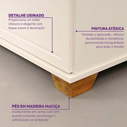 Quarto de Bebê Completo 1 Berço 1 Cômoda e 1 Guarda Roupa 4 Portas Baby Ananda Casatema - 17