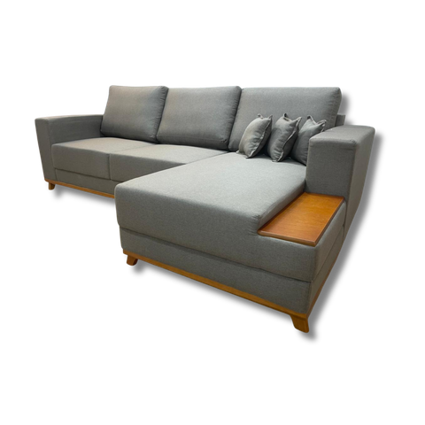 Sofá 3 Lugares 2,50 M Linho Marrom Chaise Aline Plus