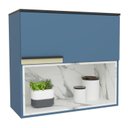 Ver imagem 1 de Armário Aéreo 80cm 1 Porta Basculante 1 Nicho Cozinha Flórida Azul/Órion/Calacatta