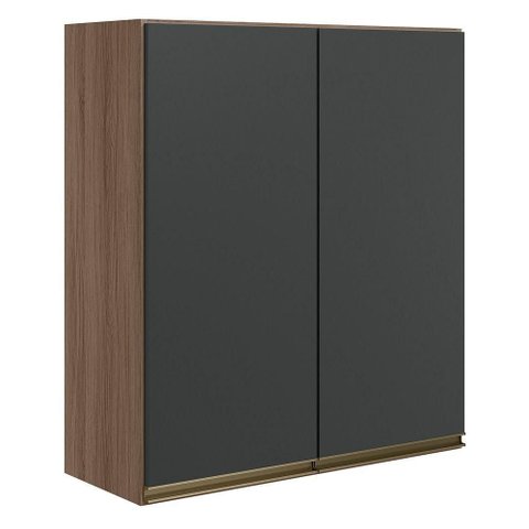 Armario Aereo 2 Portas MDF 80x90 cm Kali 119846 Carvalho Toq Chumbo Nicioli