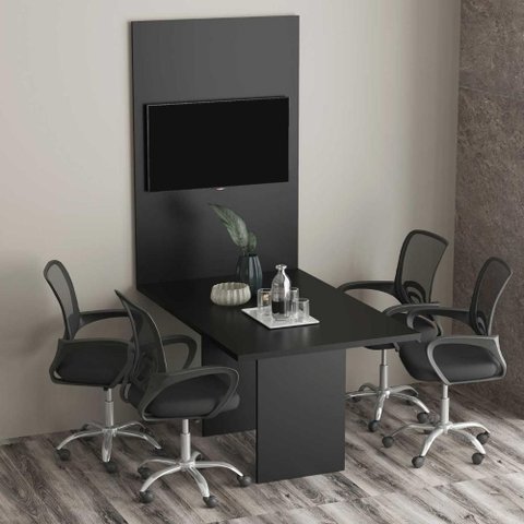 Mesa Reunião Escritório 136cm e Painel para Tv 32 Polegadas Cor:preto
