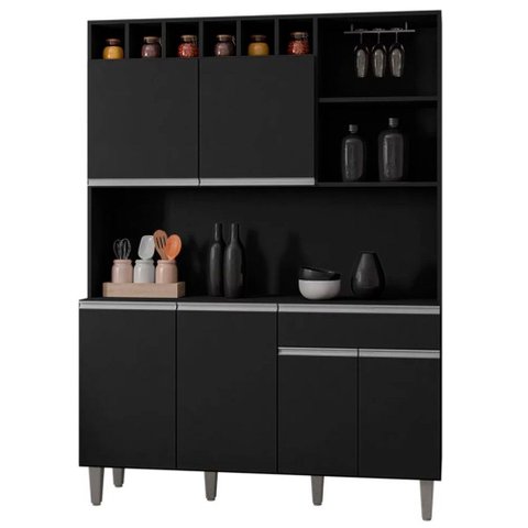 Kit Alice 130cm Cozinha Compacta com Nichos Preto 