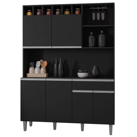 Kit Aurora 130cm Cozinha Compacta com Nichos Preto
