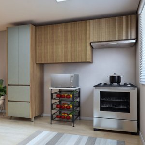 Cozinha 3 Peças Paneleiro 2 Portas 2 Gavetas, Armário Aéreo 2 Portas 120cm e Aéreo Geladeira Rainha