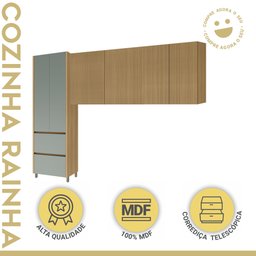 Cozinha 3 Peças 270cm com Paneleiro 2 Portas 2 Gavetas e 2 Armário Aéreo 2 Portas Geladeira Rainha Branco/Verde/Nature - 11 Cozinha 3 Peças 270cm com Paneleiro 2 Portas 2 Gavetas e 2 Armário Aéreo 2 Portas Geladeira Rainha Branco/Verde/Nature - 11