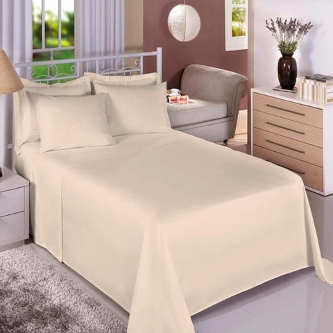 Jogo Cama Queen Size Algodão 130 Fios Liso Conforto Macio