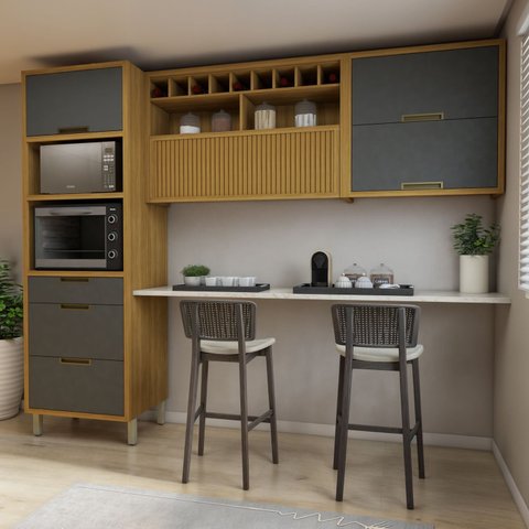 Cozinha 3 Peças Imperatriz Paneleiro Torre 2 Portas 3 Gavetas, Armário Aéreo 1 Porta e Armário Aéreo 2 Portas I