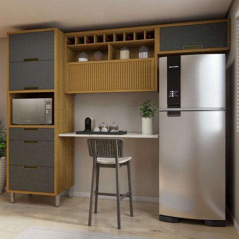 Cozinha 3 Peças Imperatriz Paneleiro Forno 2 Portas 3 Gavetas, Armário Aéreo 1 Porta e Armário Aéreo Geladeira