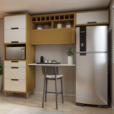 Cozinha 3 Peças Imperatriz Paneleiro Forno 2 Portas 3 Gavetas, Armário Aéreo 1 Porta e Armário Aéreo Geladeira