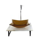 Ver imagem 1 de Gabinete de Vidro com Cuba Quadrada com Tampo de Vidro 40cm X 40cm Mármore Branco Dourado