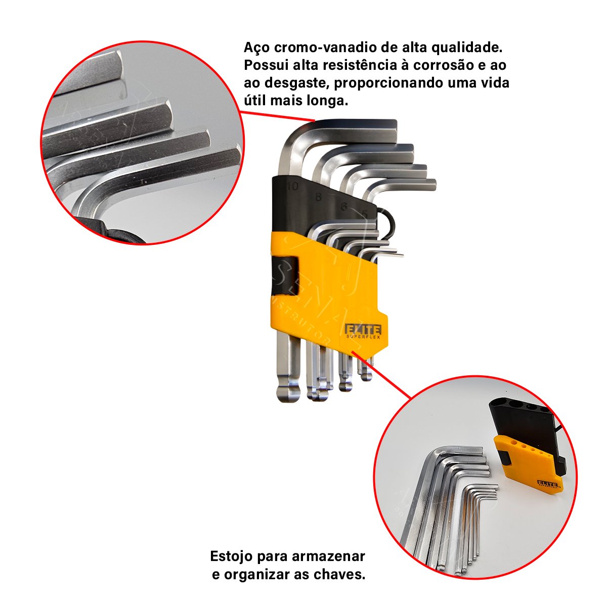 Kit 09 Chaves Hexagonais com Suporte Elite - 4