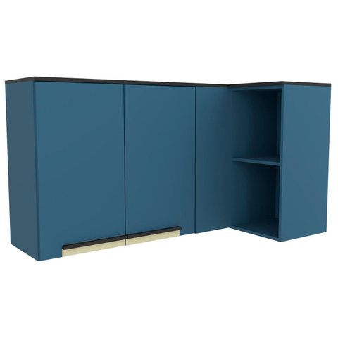 Armário Aéreo 135cm 2 Portas Canto Cozinha Flórida Azul/Órion