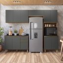 Ver imagem 1 de Cozinha Completa Modulada Paneleiro Microondas 4 Peças 100% MDF Angelita Cinza/Carvalho Tok/Chumbo