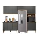 Ver imagem 2 de Cozinha Completa Modulada Paneleiro Microondas 4 Peças 100% MDF Angelita Cinza/Carvalho Tok/Chumbo