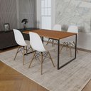 Ver imagem 1 de Mesa Industrial Base De Ferro Preto Tampo 137X90 Canela 4 Cadeiras Madeira Assento Branco Marrom