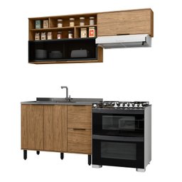Cozinha Modulada 3 Peças Mdf com Aéreo 1200cm Porta de Vidro Basculante Toscana - 2