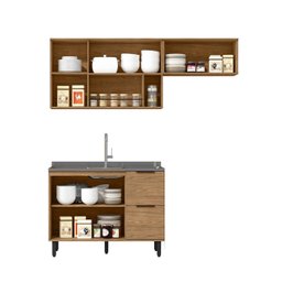 Cozinha Modulada 3 Peças Mdf com Aéreo 1200cm Porta de Vidro Basculante Toscana - 3