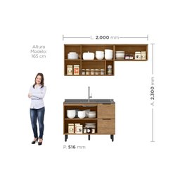 Cozinha Modulada 3 Peças Mdf com Aéreo 1200cm Porta de Vidro Basculante Toscana - 4
