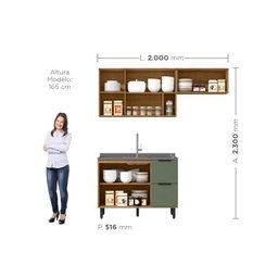 Cozinha Modulada 3 Peças Mdf com Aéreo 1200cm Porta de Vidro Basculante Toscana - 4