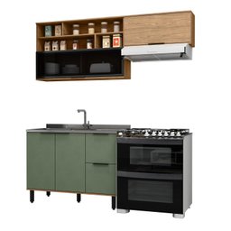 Cozinha Modulada 3 Peças Mdf com Aéreo 1200cm Porta de Vidro Basculante Toscana - 2