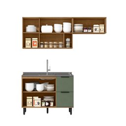 Cozinha Modulada 3 Peças Mdf com Aéreo 1200cm Porta de Vidro Basculante Toscana - 3