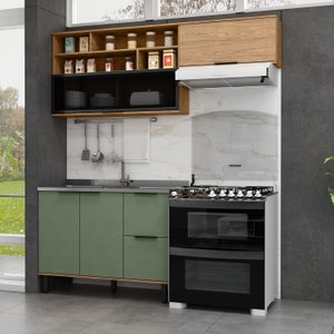 Cozinha Modulada 3 Peças Mdf com Aéreo 1200cm Porta de Vidro Basculante Toscana