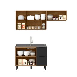 Cozinha Modulada 3 Peças Mdf com Aéreo 1200cm Porta de Vidro Basculante Toscana - 3