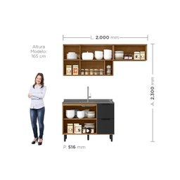 Cozinha Modulada 3 Peças Mdf com Aéreo 1200cm Porta de Vidro Basculante Toscana - 4