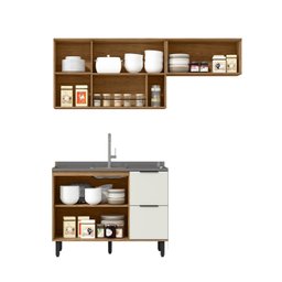 Cozinha Modulada 3 Peças Mdf com Aéreo 1200cm Porta de Vidro Basculante Toscana - 3