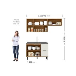 Cozinha Modulada 3 Peças Mdf com Aéreo 1200cm Porta de Vidro Basculante Toscana - 4