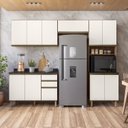 Ver imagem 1 de Cozinha Completa Modulada Paneleiro Microondas 4 Peças 100% MDF Angelita Branco/Carvalho Tok/Off White Cetim