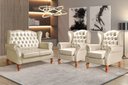 Ver imagem 1 de Conjunto Imperador Sofá com Poltronas Chesterfield Decoração Retrô Vintage Bege