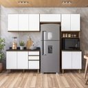 Ver imagem 1 de Cozinha Completa Modulada Paneleiro Microondas 4 Peças 100% MDF Angelita Branco/Carvalho Tok/UV